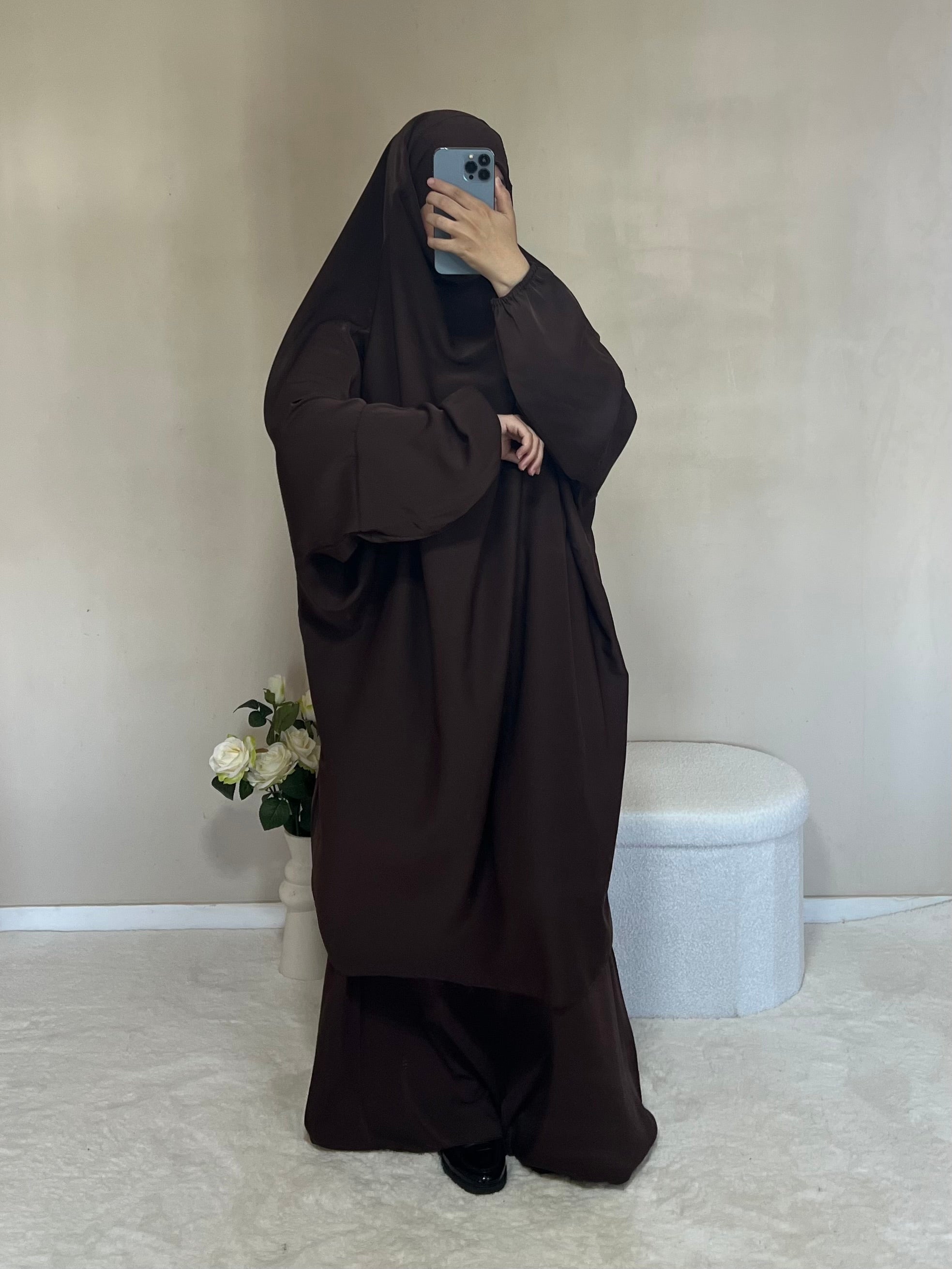 Jilbab Soie De Medine Marron