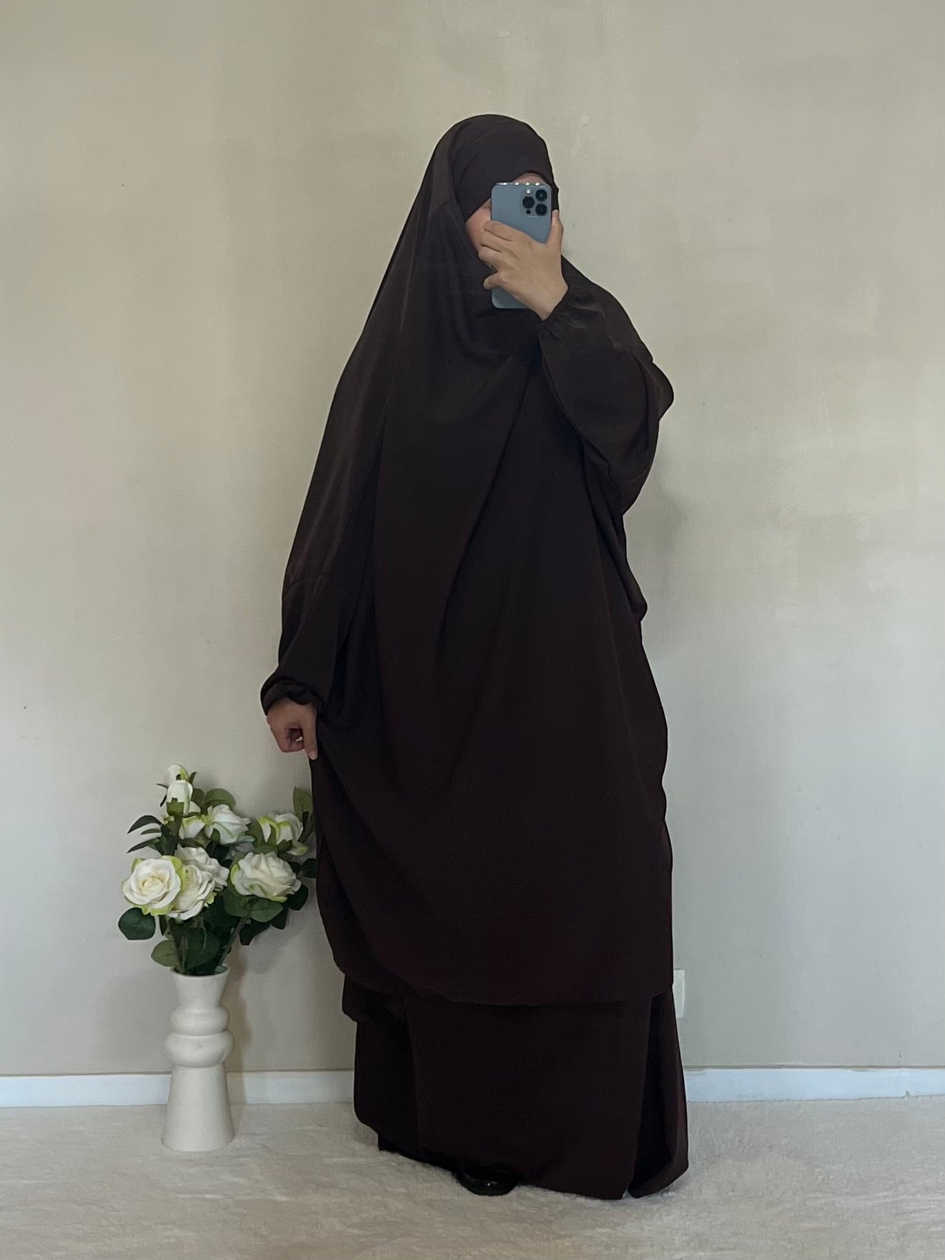 Jilbab Soie De Medine Marron