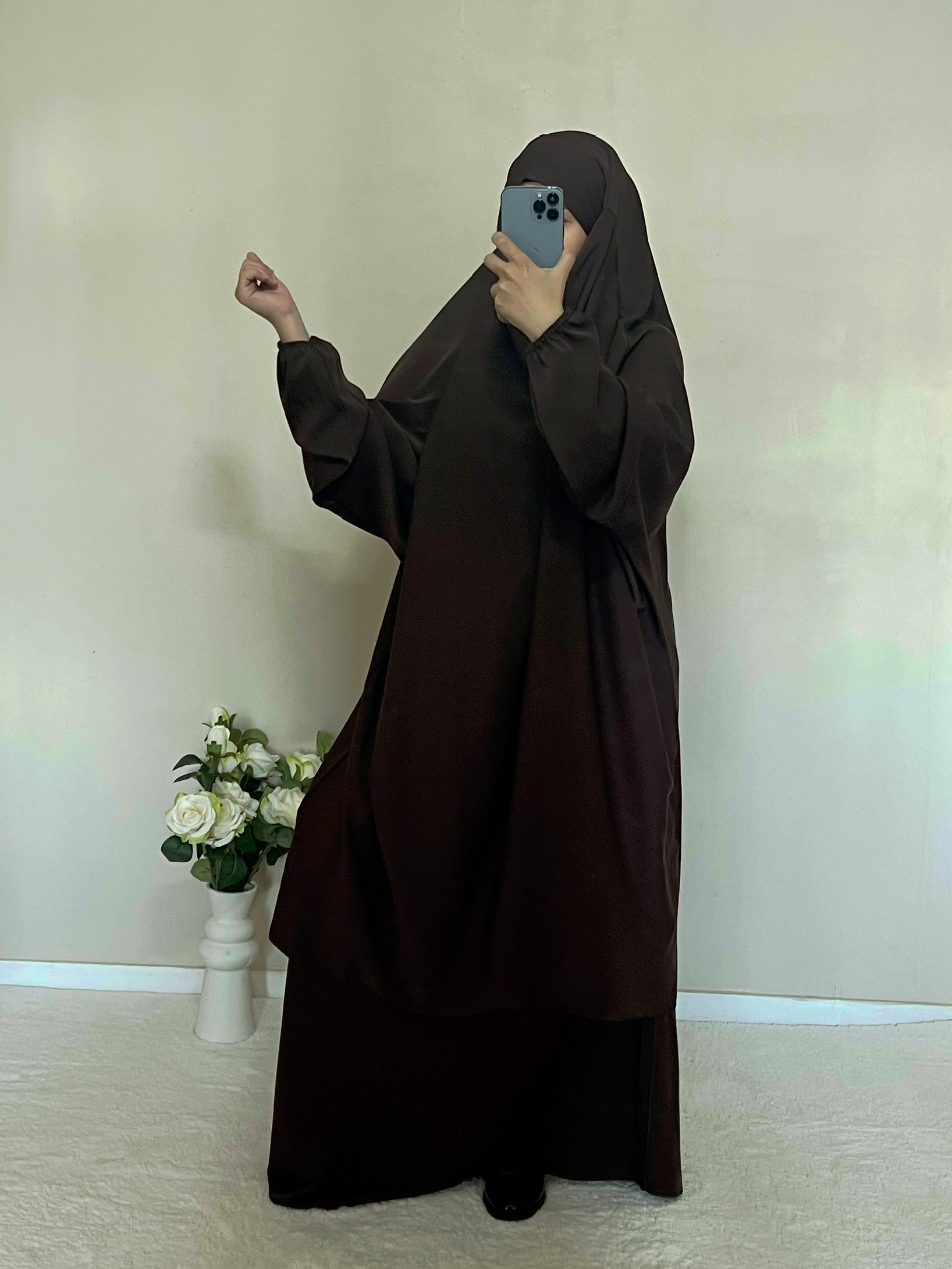 Jilbab Soie De Medine Marron