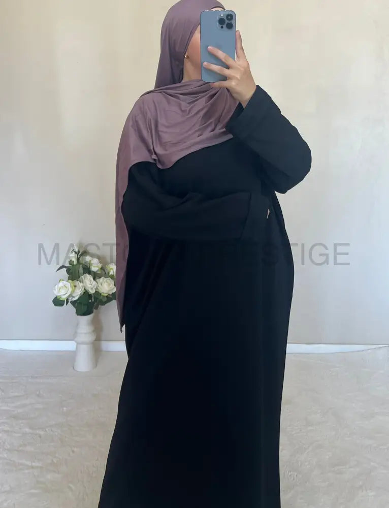 Abaya côtelé à poches Black