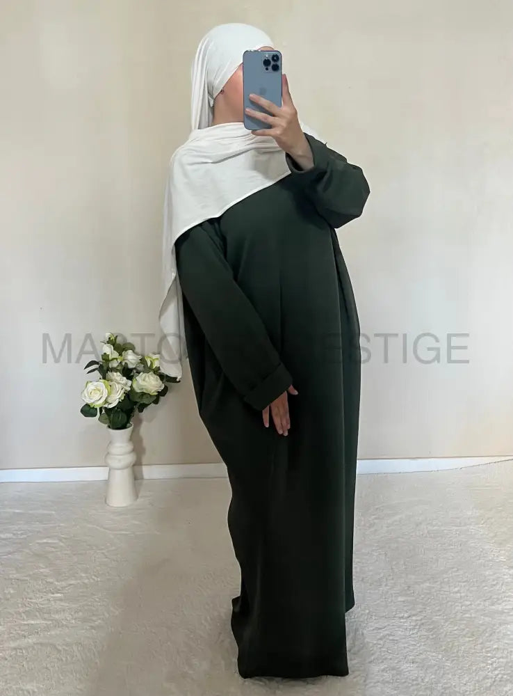 Abaya côtelé à poches Green