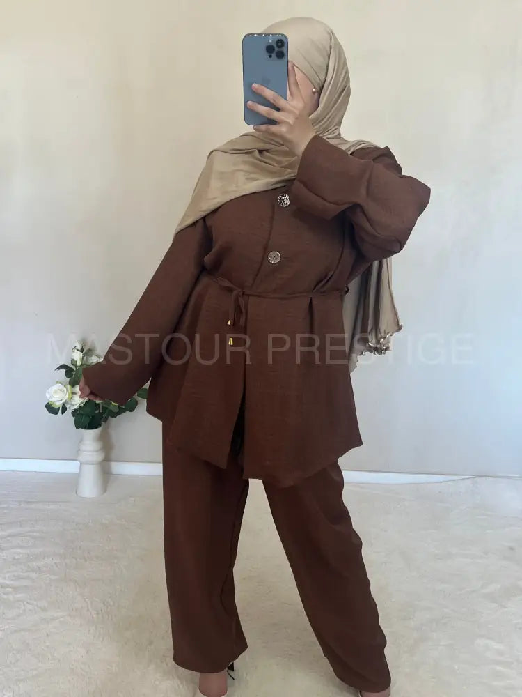 Ensemble 2 boutons marron One size